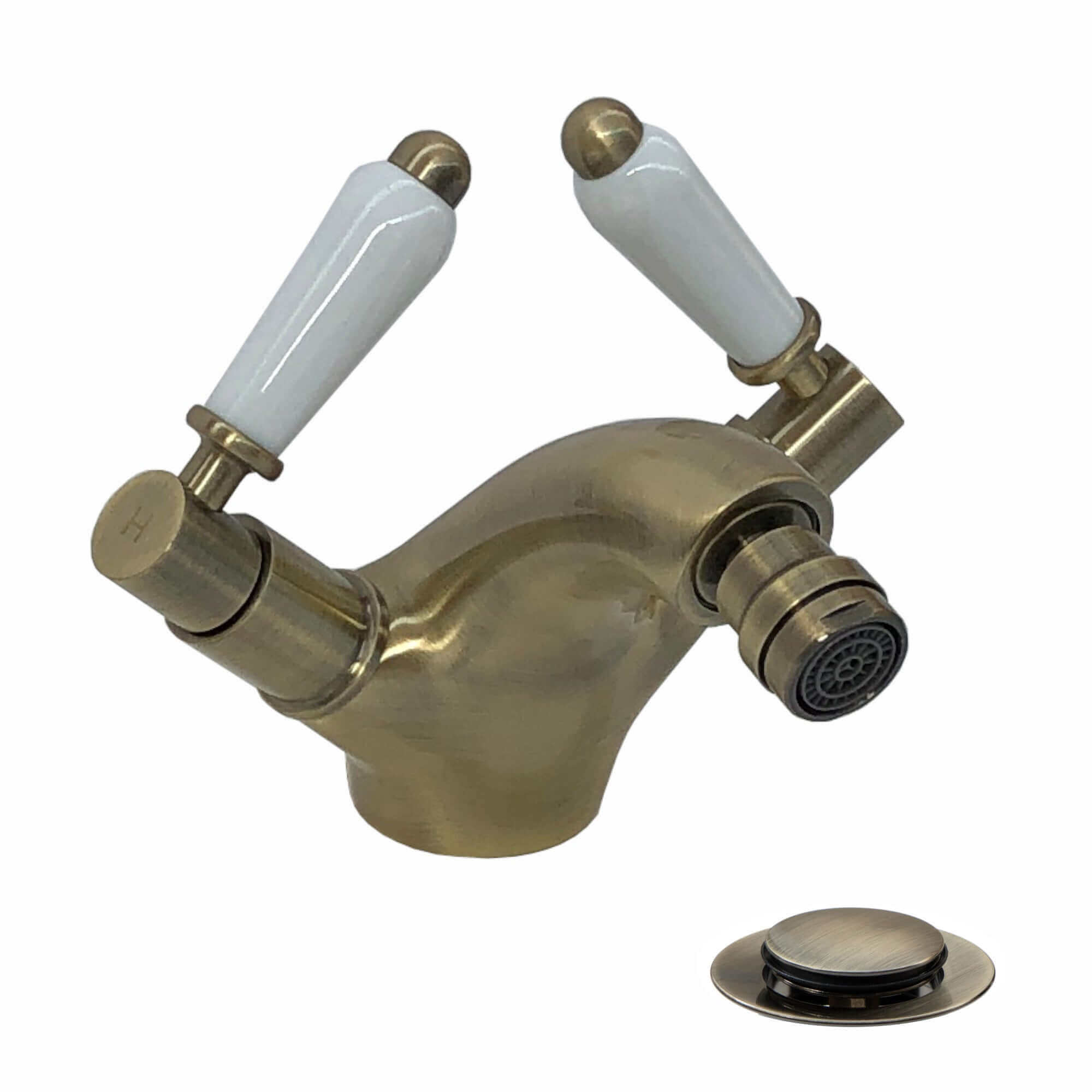 Buy Downton bidet mixer tap with rod operated waste - antique brass Online UK | HOUSE OF ENKI